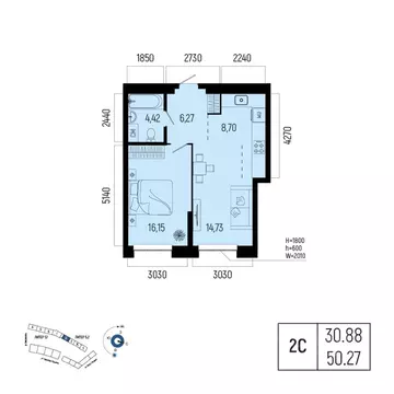 2-к кв. Башкортостан, Уфа Глумилино-1 мкр, Новатор жилой комплекс ...