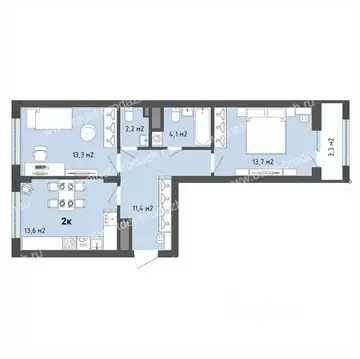 2-к кв. Воронежская область, Воронеж бул. Содружества, 1 (60.0 м)