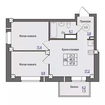2-к кв. Псковская область, Псковский район, Завеличенская волость, д. ...
