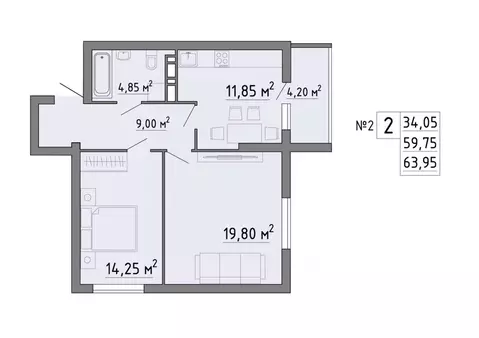 2-к кв. Липецкая область, Липецк Агрономическая ул. (63.95 м)