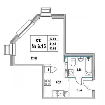 Студия Ленинградская область, Выборг ул. 2-я Южная, 4 (31.68 м)