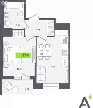 1-комнатная квартира: Кудрово, Солнечная улица, 10к2 (37.4 м)