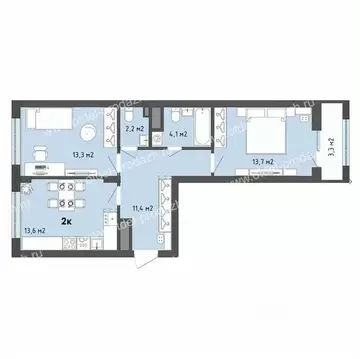 2-к кв. Воронежская область, Воронеж бул. Содружества, 1 (60.0 м)