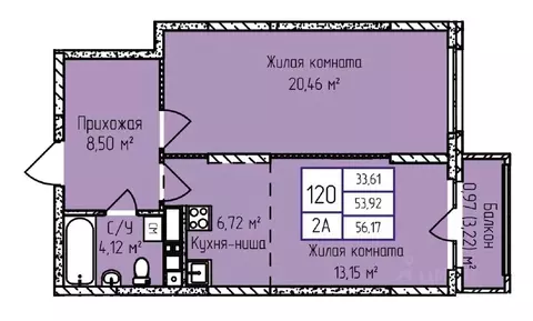 2-к кв. Удмуртия, Ижевск ул. Героя России Ильфата Закирова, 20А (56.33 ...