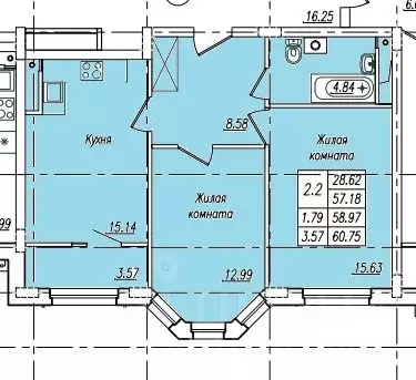 2-к кв. Тамбовская область, Тамбов Пахотная ул., 20 (60.75 м)