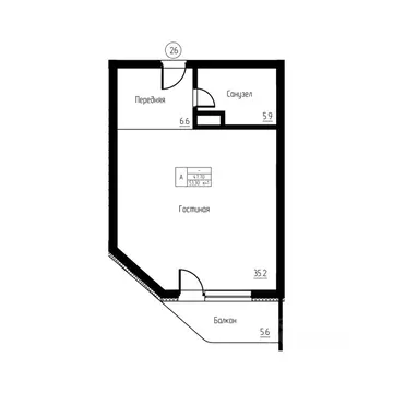 Студия Калининградская область, Светлогорск ул. Верещагина, 8 (53.3 м)