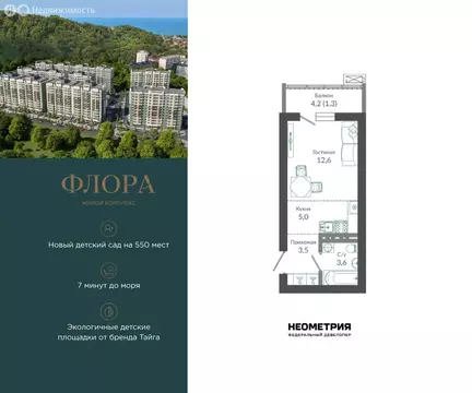 Квартира-студия: Сочи, улица Искры, 66/9к7 (25.9 м)