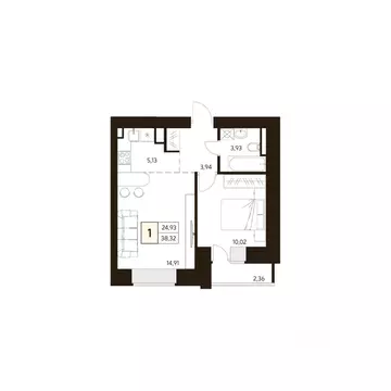 1-к кв. Башкортостан, Уфа ул. Жуковского, 19А (38.36 м)