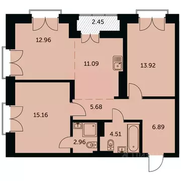 3-к кв. Новосибирская область, Новосибирск ул. Шевченко, 19/1к3 (74.4 ...