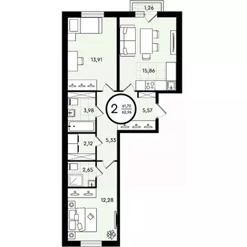 2-к кв. Тюменская область, Тюмень ул. Александра Звягина, 2 (62.96 м)