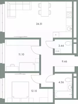 2-к кв. Ханты-Мансийский АО, Сургут ул. Крылова (64.02 м)