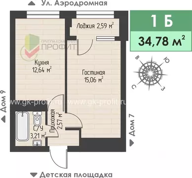 1-к кв. Татарстан, Набережные Челны ул. Жданова, 3 (34.78 м)