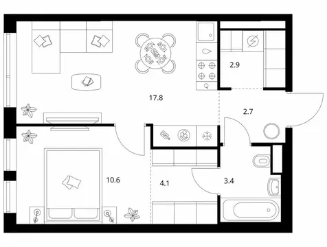 1-комнатная квартира: Москва, ЖК Строгино 360 (41.5 м)