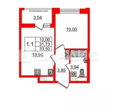 1-комнатная квартира: Санкт-Петербург, проспект Обуховской Обороны, 36 ...