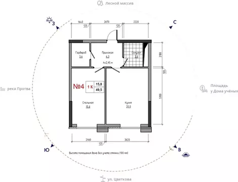 1-к кв. Калужская область, Обнинск ул. Усачева (49.5 м)