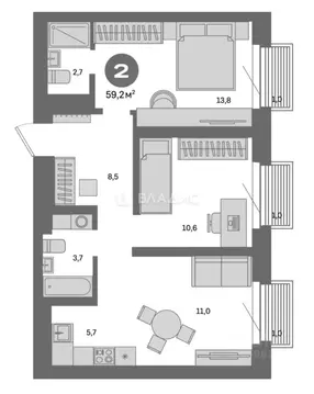 2-к кв. Москва Тагильская ул., 6/5 (59.2 м)
