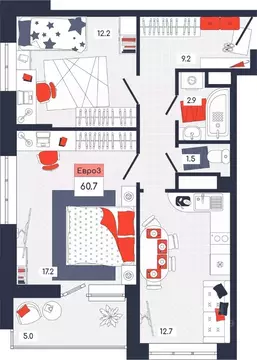 3-к кв. Тульская область, Тула ул. Академика Насоновой, 9 (60.7 м)