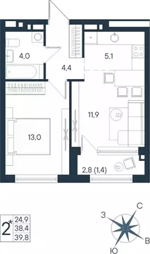 Студия Пермский край, Пермь ул. Космонавта Беляева, 17 (39.8 м)