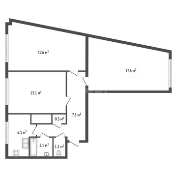 1к в 3-комнатной квартире (17.6 м)