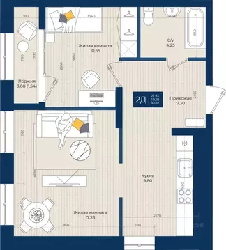 2-к кв. Татарстан, Казань Нова жилой комплекс (50.82 м)