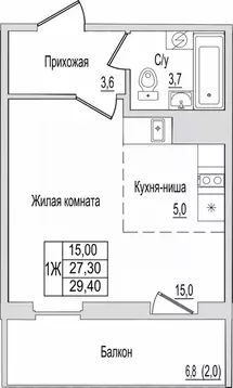 1-к кв. Псковская область, Псков ул. Юности, 10к1 (29.4 м)