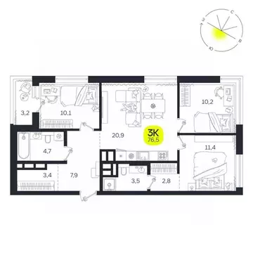 3-к кв. Свердловская область, Екатеринбург Южная Ботаника жилрайон, ...