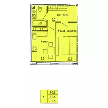1-комнатная квартира: Пенза, улица Яшиной, 10 (31.5 м)