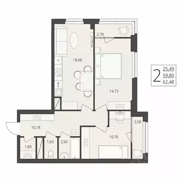 2-к кв. Волгоградская область, Волгоград ул. Степана Разина, 27 (62.48 ...
