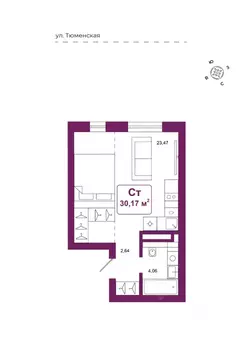 Студия Тюменская область, Тюменский район, д. Дударева Родина-2 жилой ...