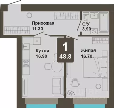 1-к кв. Чувашия, Чебоксары ул. И.П. Прокопьева (48.8 м)