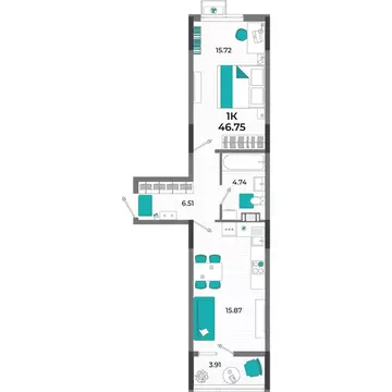 1-к кв. Крым, Евпатория  (46.75 м)