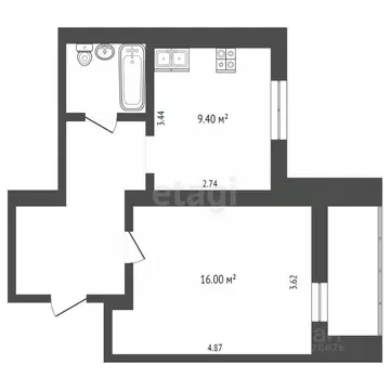 1-к кв. Калужская область, Калуга ул. Генерала Попова, 18к3 (37.0 м)