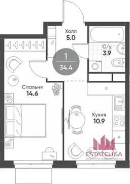1-к кв. Москва 3-я оч., Шагал жилой комплекс, к3.2 (34.4 м)