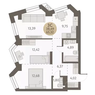 3-к кв. Новосибирская область, Новосибирск Урбан Пикс жилой комплекс ...