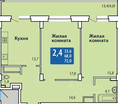 2-к кв. Чувашия, Чебоксары Гражданская ул., поз3 (72.0 м)