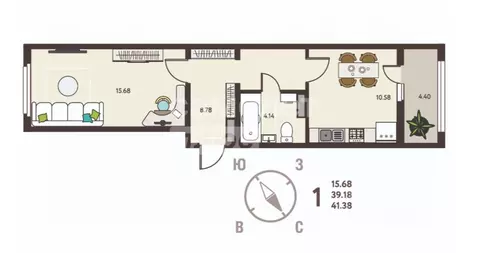 1-к кв. Липецкая область, Липецк ул. Механизаторов, 15А (41.38 м)