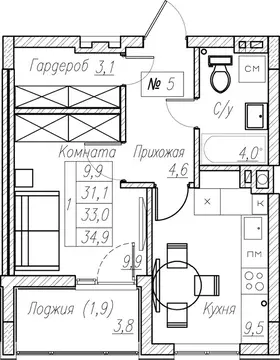 1-к кв. Калининградская область, Пионерский  (33.0 м)