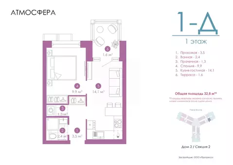 1-к кв. Астраханская область, Астрахань ул. Бехтерева, 2Б (32.8 м)