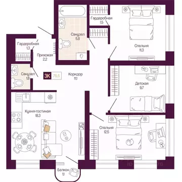 3-к кв. Нижегородская область, Нижний Новгород ул. Тургенева (75.8 м)