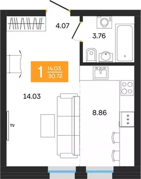 1-к кв. Башкортостан, Уфа ул. Султанова, 28 (30.72 м)