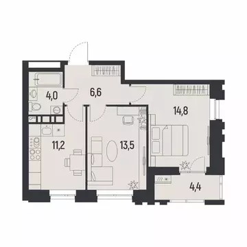2-к кв. Пермский край, Пермь Ераничи мкр,  (52.3 м)