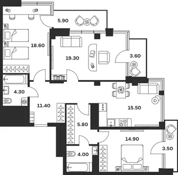 3-к кв. Тульская область, Тула ул. Фридриха Энгельса, 62 (106.8 м)