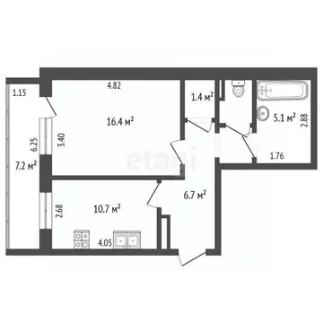 1-к кв. Вологодская область, Череповец Рыбинская ул., 22 (43.4 м)