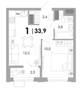 1-к кв. Владимирская область, Владимир Уно жилой комплекс (33.9 м)