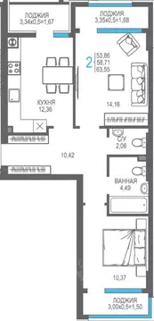 2-к кв. Крым, Алушта На Фонтанке жилой комплекс (58.71 м)