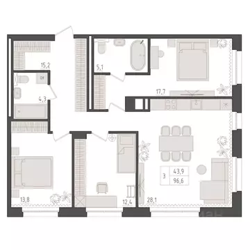 3-к кв. Башкортостан, Уфа 563-й кв-л,  (96.6 м)