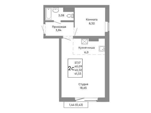 2-к кв. Челябинская область, Челябинск Нефтебазовая ул., 1-13 (40.52 ...
