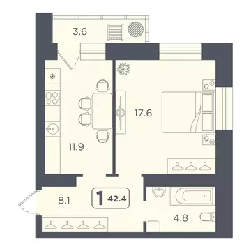1-комнатная квартира: Тюмень, улица 50 лет Октября, 75к4 (42.4 м)