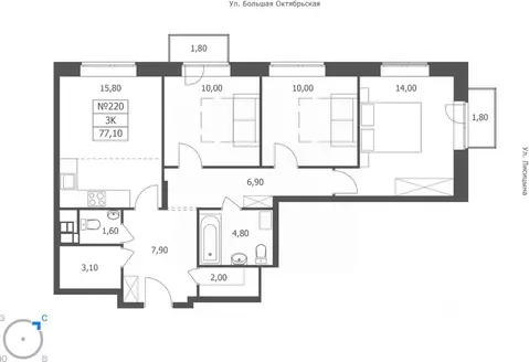 3-к кв. Ярославская область, Ярославль ул. Большая Октябрьская, 85 ...
