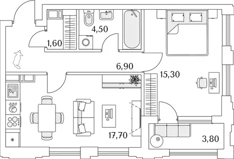 1-к кв. Санкт-Петербург Тайм Сквер жилой комплекс (48.2 м)